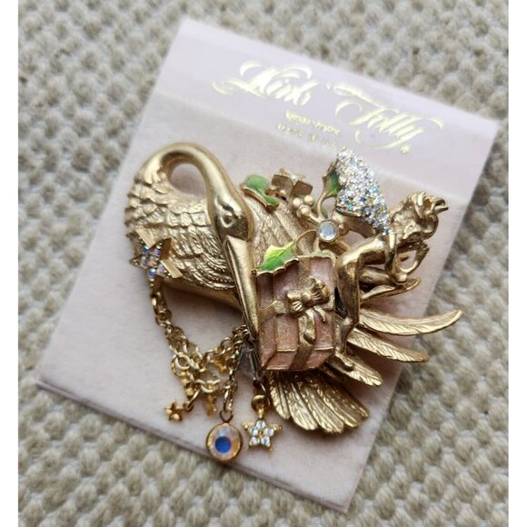 Kirks Folly Jewelry - Kirks Folly Gold Tone Stork Gift Fairy AB Rhinestone Wings Star Brooch Pin USA